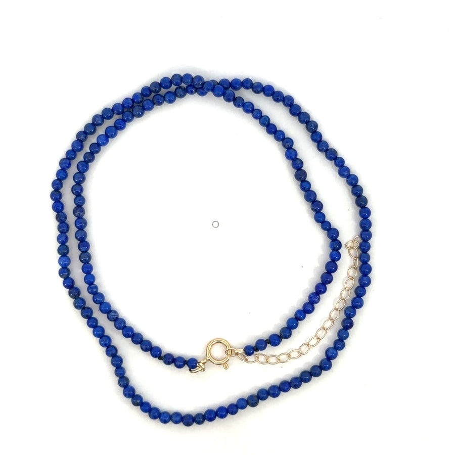 14K Yellow Gold Lapis 3mm Beaded Necklace