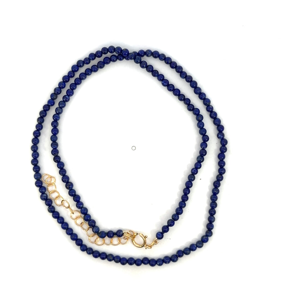 Yellow Gold Filled Lapis 3mm Beaded Necklace