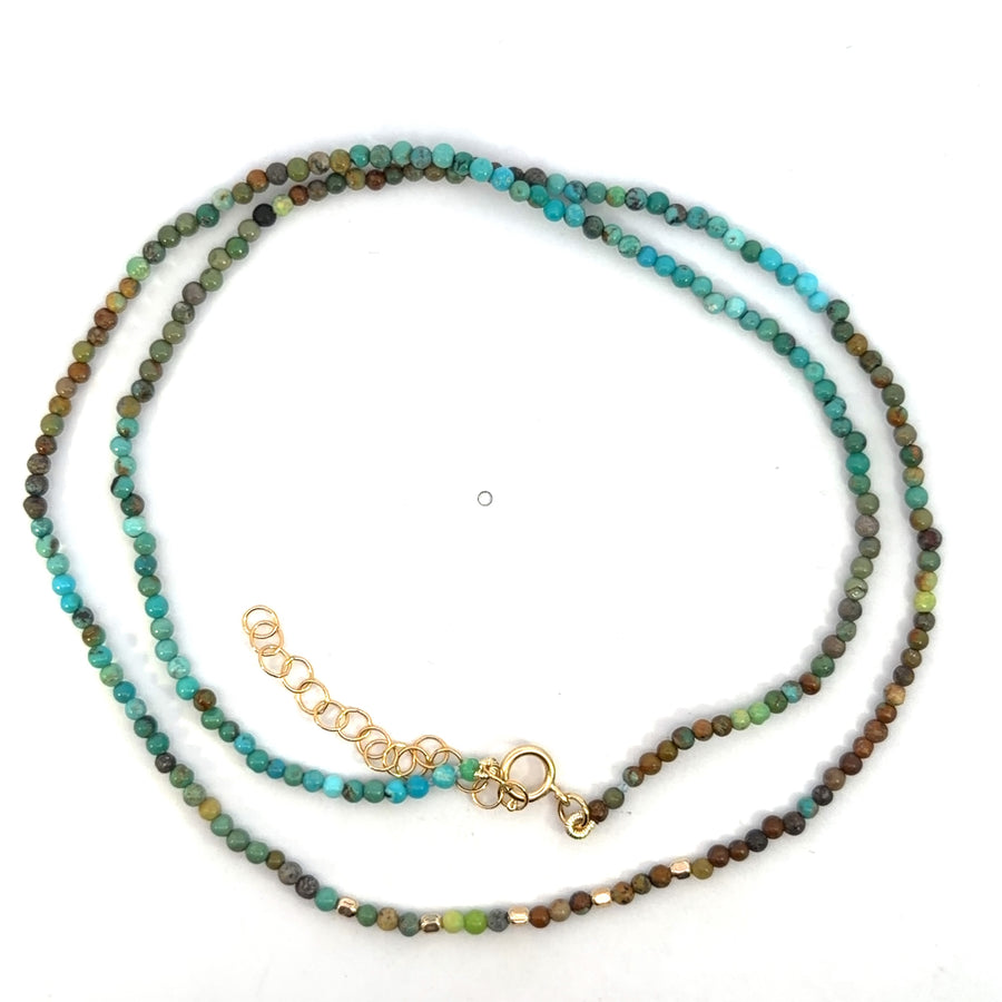 Yellow Gold Filled Turquoise Round Polished Beaded Necklace