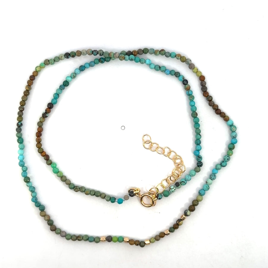 Torquoise 2.5mm Round Polished Beads 5 Gold Cube Beaded Necklace
