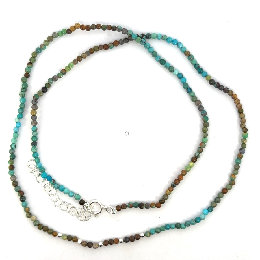 White Gold Filled Turquoise Round Polished Beaded Necklace