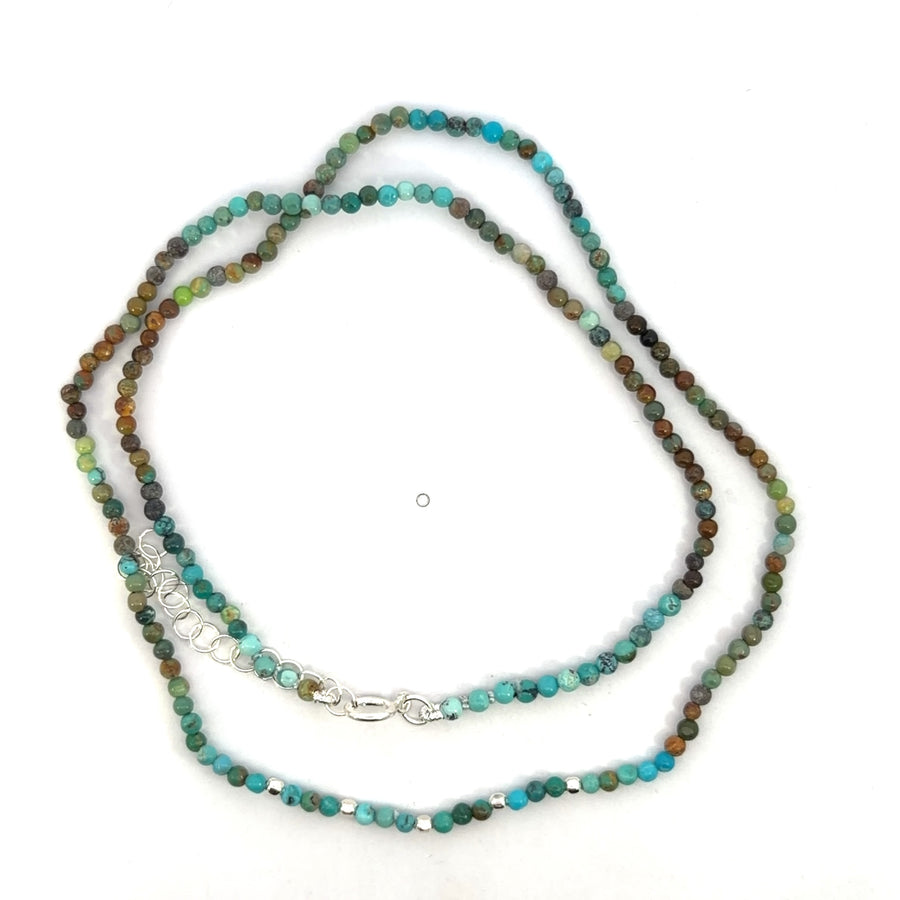 White Gold Filled Turquoise Round Polished Beaded Necklace