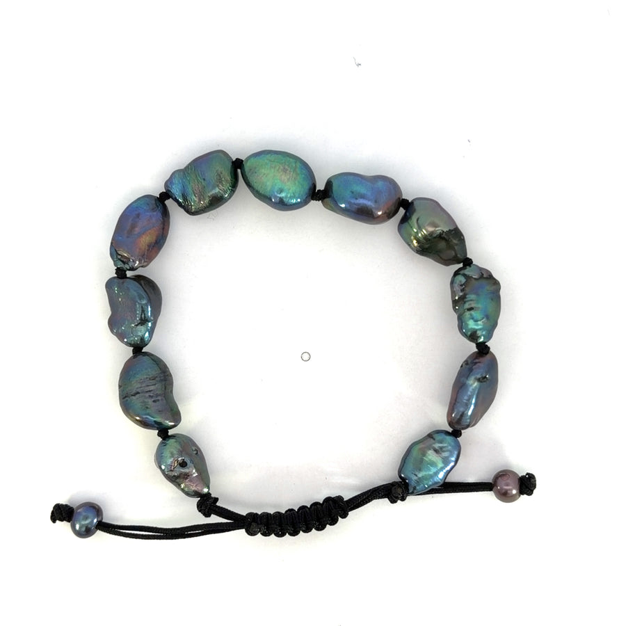 Black Knotted Macrame Dark Baroque Pearl Bracelet