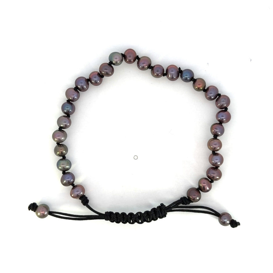 Black Knotted Macrame Dark Round Pearl Bracelet