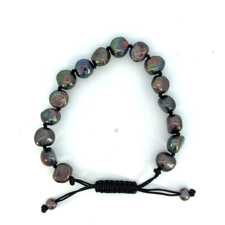 Black Knotted Macrame Dark Steam Bun Pearl Bracelet