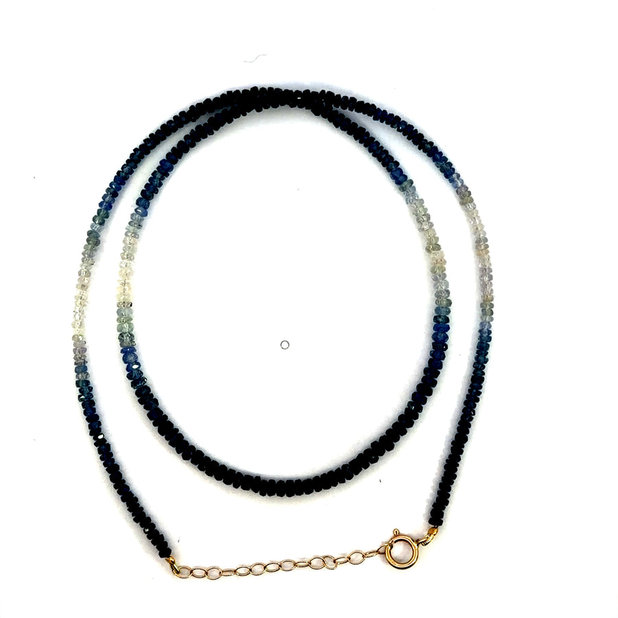 14K Yellow Gold Ombre Blue Sapphire Beaded Necklace