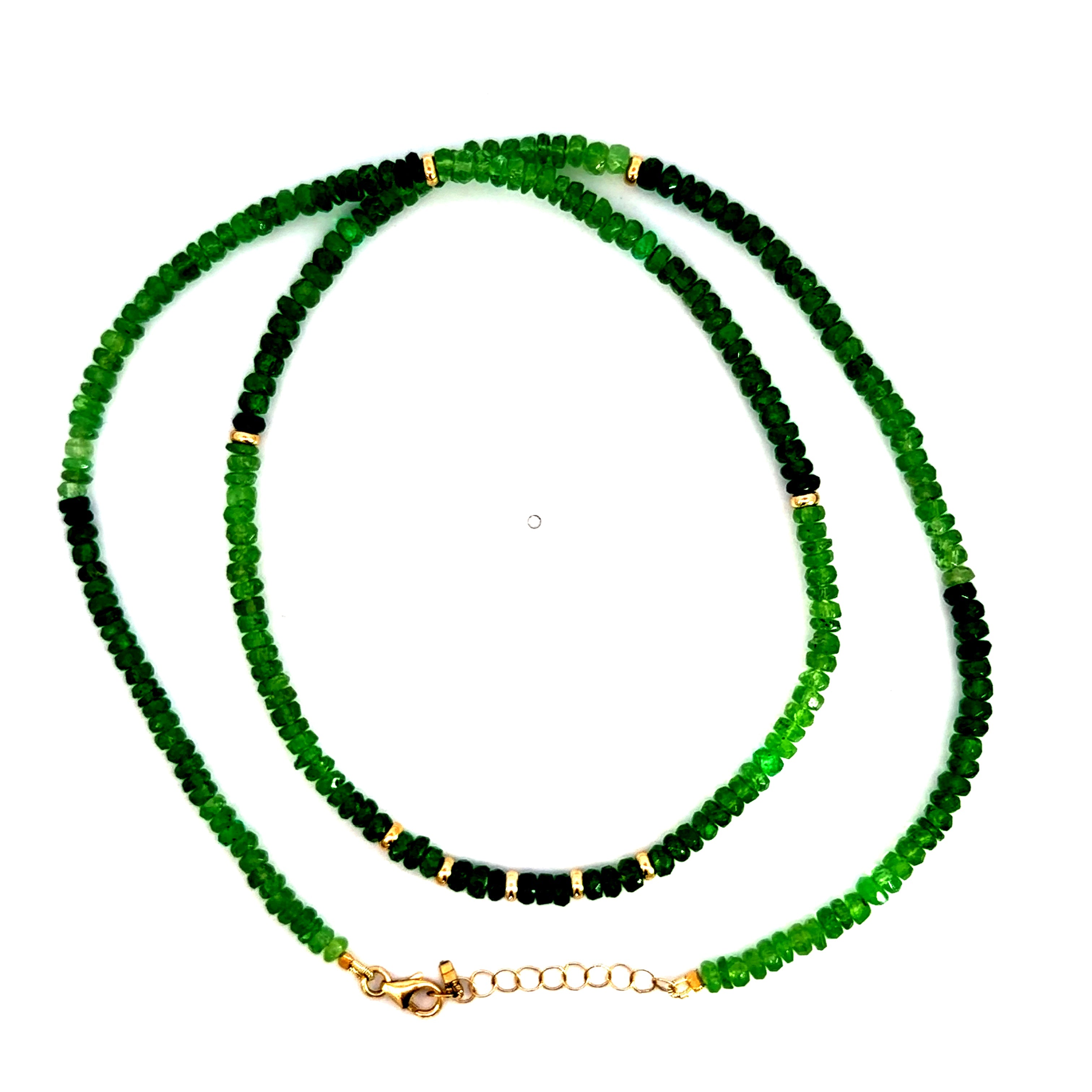 14K Yellow Gold Tzavorite Garnet Gradient Beaded Necklace