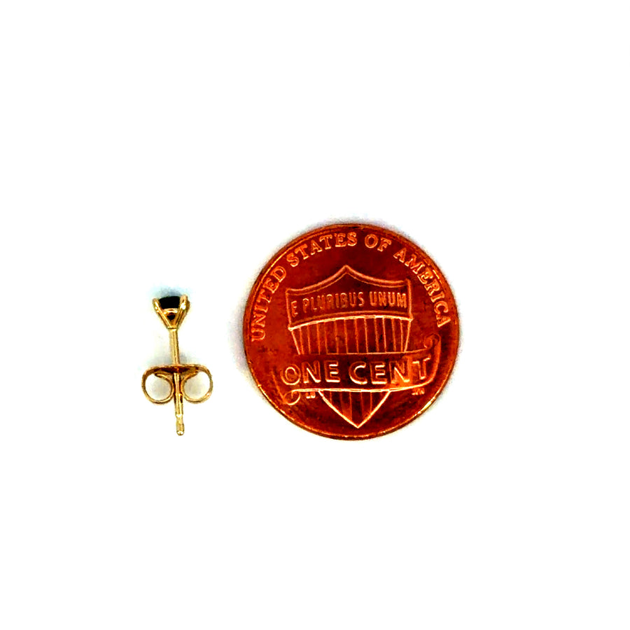 14K Yellow Gold Martini Set Natural Round Cut Green Sapphire Stud Earring