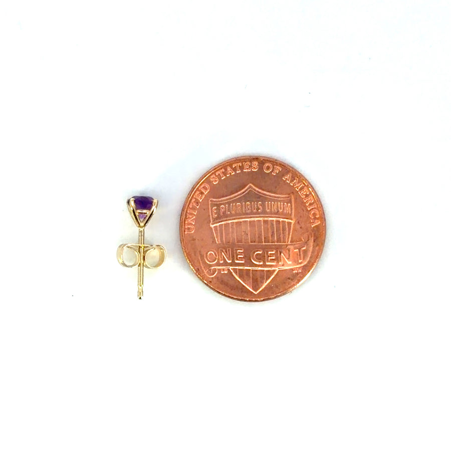 14K Yellow Gold Martini Set Amethyst Stud Earrings