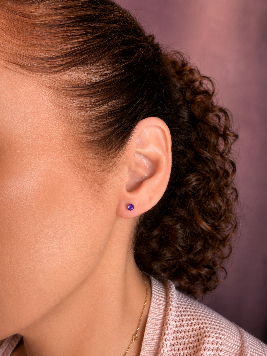 14K Yellow Gold Martini Set Amethyst Stud Earrings