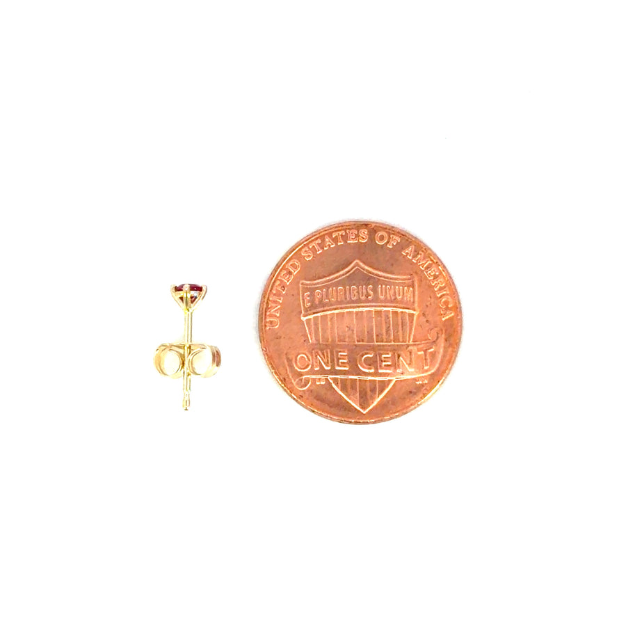 14K Yellow Gold Martini Set Red Ruby Stud Earrings