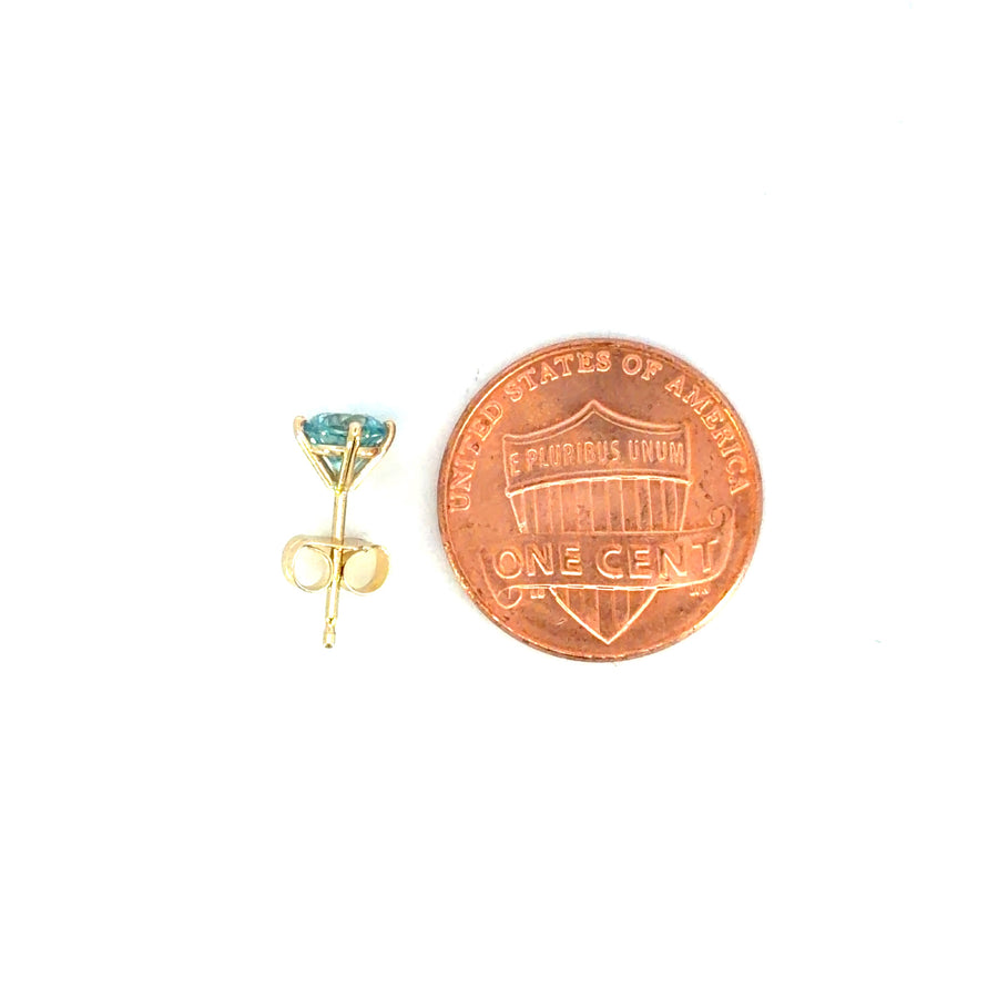 14K Yellow Gold Martini Set Blue Zircon Stud Earrings