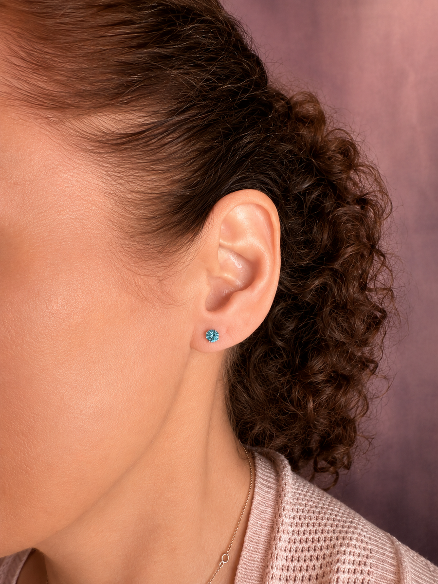 14K Yellow Gold Martini Set Blue Zircon Stud Earrings