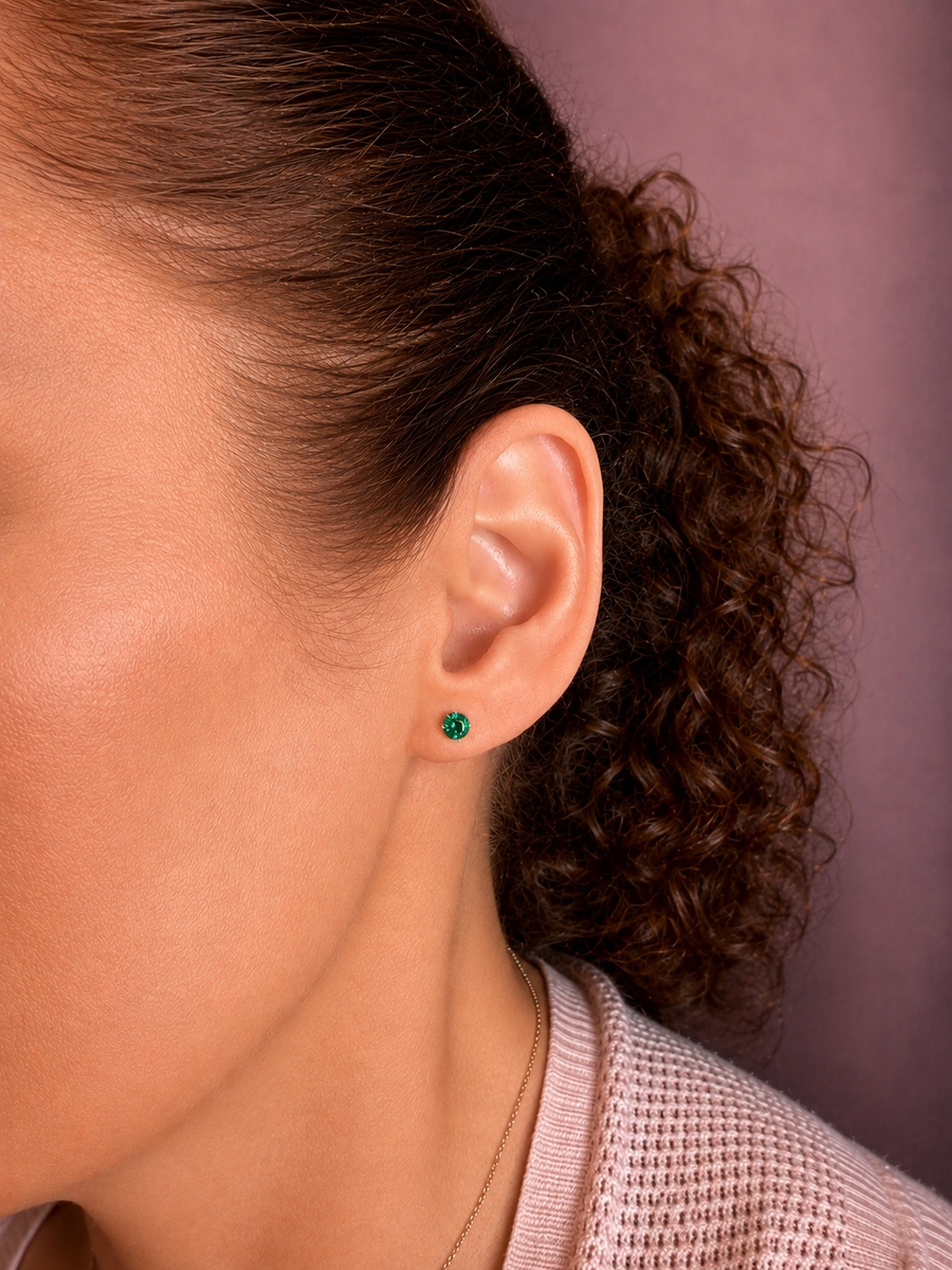 14K Yellow Gold Martini Set Emerald Stud Earrings