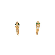 14K Yellow Gold Emerald and Natural Diamond Snake Huggies