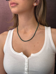 14K Yellow Gold Malachite & Black Agate Beaded Necklace