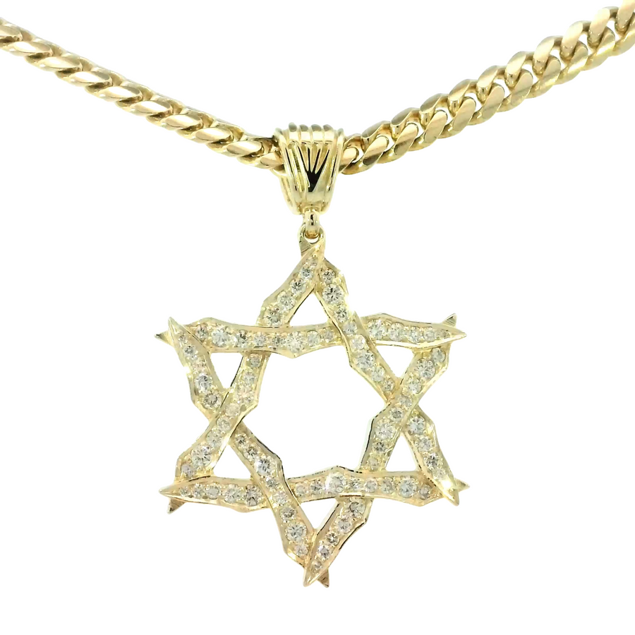 14K Yellow Gold Natural Diamond Magen David