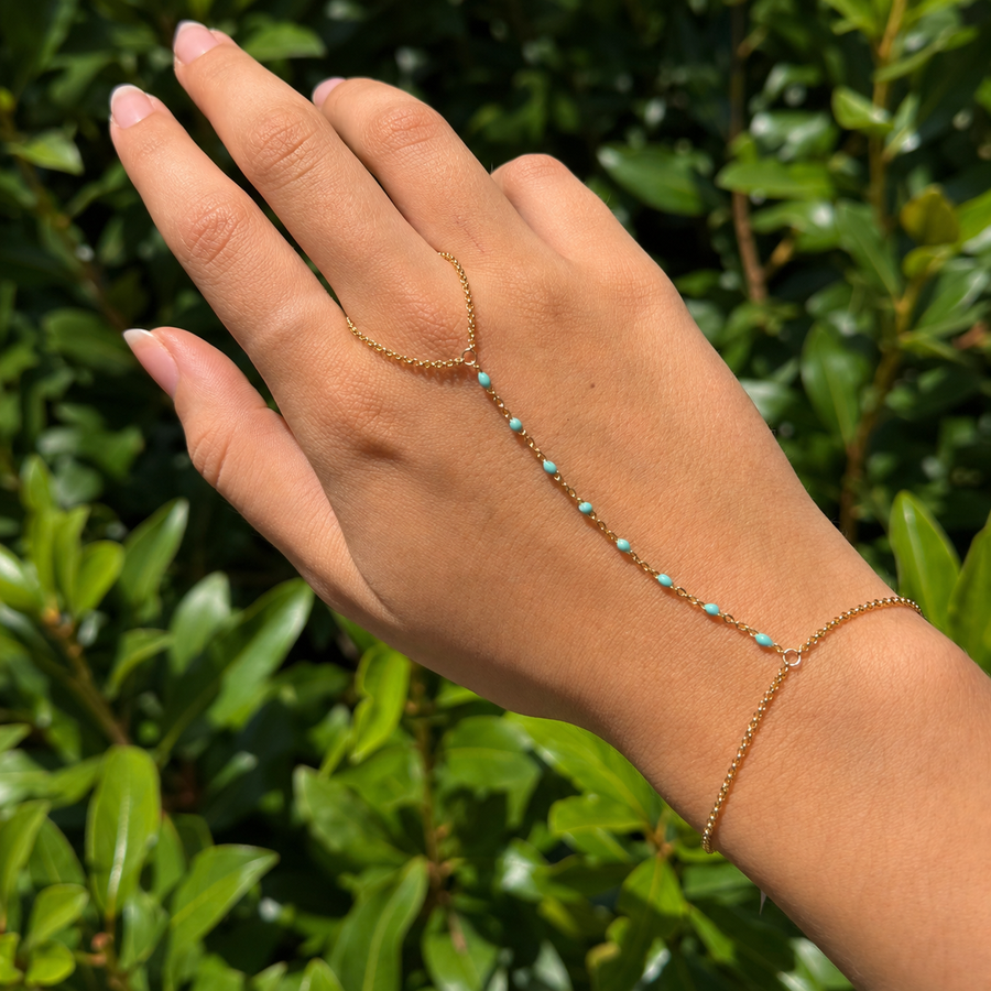 Yellow Gold Filled Turquoise Enamel Rolo Hand Lariat