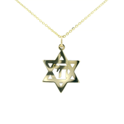 14K Yellow Gold Star of David with Chai Pendant