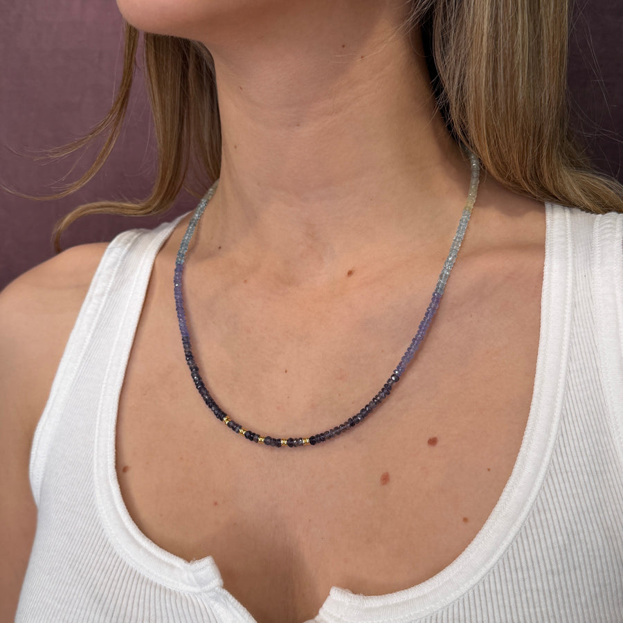 18K Yellow Gold Blue Skies Gradient Beaded Necklace