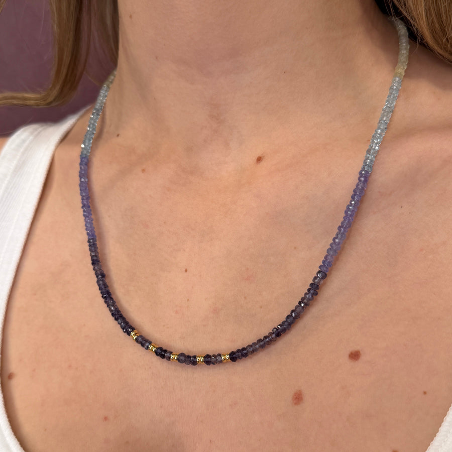 18K Yellow Gold Blue Skies Gradient Beaded Necklace