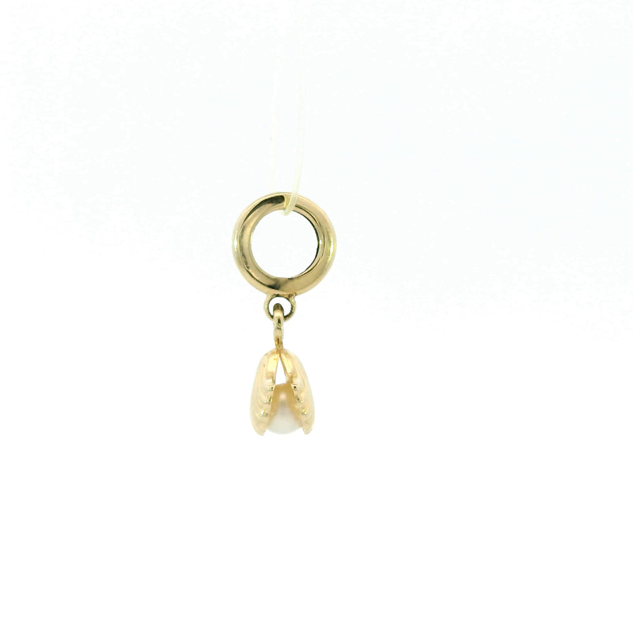 14K Yellow Gold Pearl Clam Shell Rondelle Charm Pendant