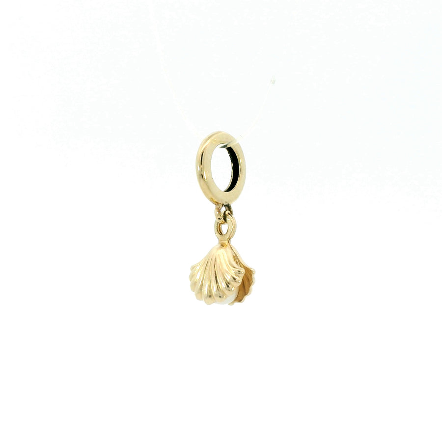 14K Yellow Gold Pearl Clam Shell Rondelle Charm Pendant
