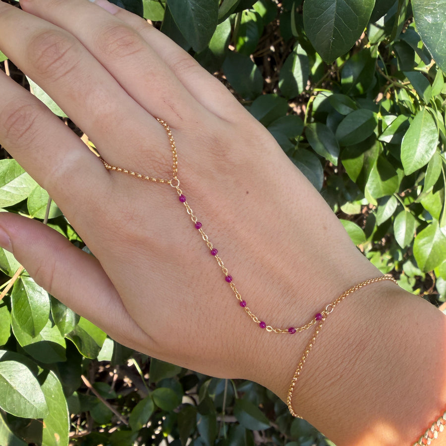 Yellow Gold Filled Burgundy Enamel Rolo Hand Lariat