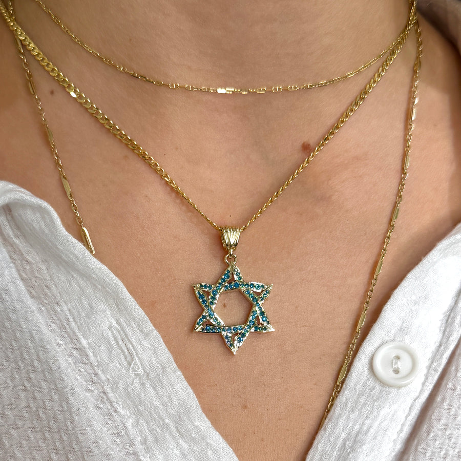 14K Yellow Gold Natural Blue Diamond Star of David Pendant