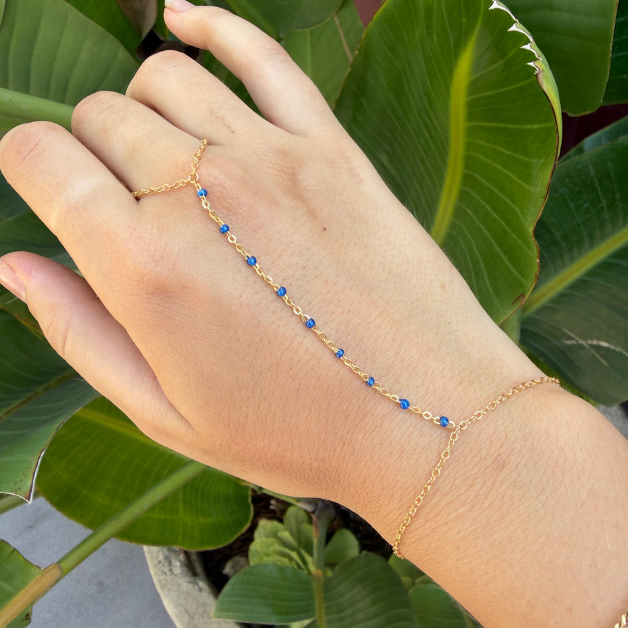 Yellow Gold Filled Royal Blue Enamel Rolo Hand Lariat