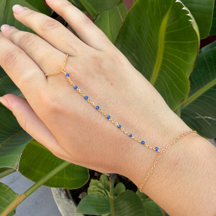 Yellow Gold Filled Royal Blue Enamel Rolo Hand Lariat