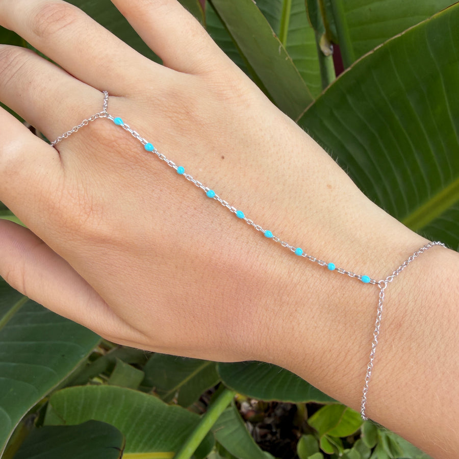 925 Sterling Silver Turquoise Enamel Rolo Hand Lariat