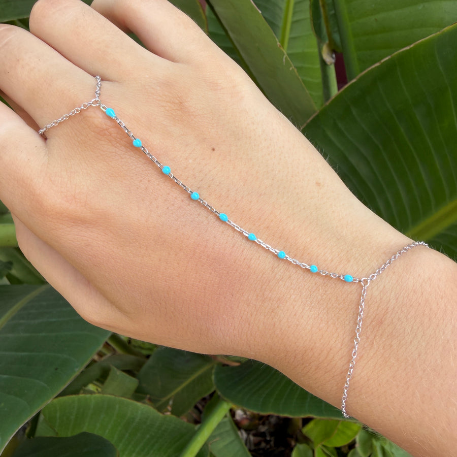925 Sterling Silver Turquoise Enamel Rolo Hand Lariat