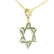 14K Yellow Gold Natural Blue Diamond Overlapping Star of David Pendant