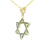 14K Yellow Gold Natural Blue Diamond Overlapping Star of David Pendant