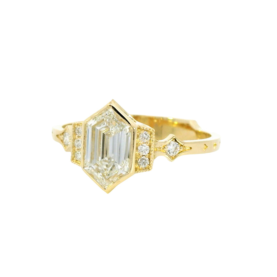 18K Yellow Gold Vintage Inspired Starfire 1.02 ct Lab Grown Hexagon Diamond Ring