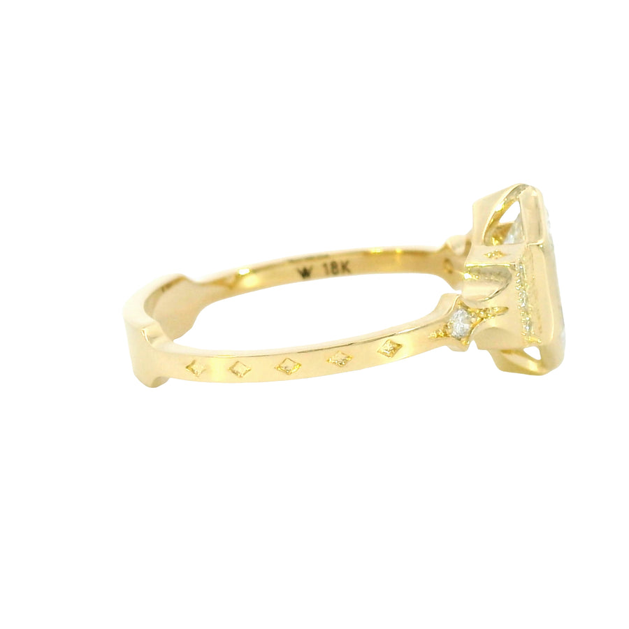 18K Yellow Gold Vintage Inspired Starfire 1.02 ct Lab Grown Hexagon Diamond Ring