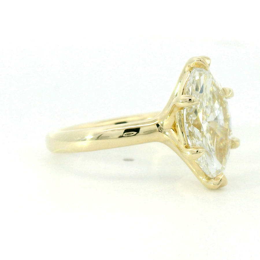 14K 4.10ct E VVS2 Yellow Gold Lab Diamond Marquise Signature Solitaire Ring