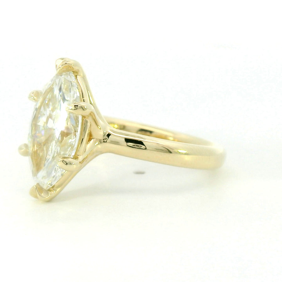 14K 4.10ct E VVS2 Yellow Gold Lab Diamond Marquise Signature Solitaire Ring