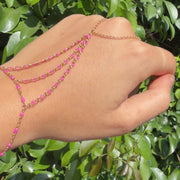 Yellow Gold Filled Pink Enamel Triple Hand Lariat