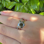 14K Yellow Gold Natural Rose Cut Salt & Pepper Diamond Vintage Inspired Millgrain Bezel Ring