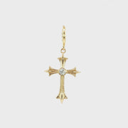 14K Yellow Gold Natural Diamond Fleur Cross Rondelle Pendant