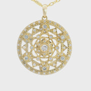 14K Yellow Gold  Lab Diamond Sacred Geometry Medallion Pendant