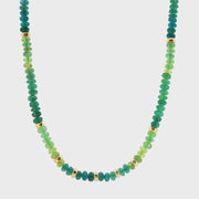 14K Yellow Gold Green Afganite Beaded Necklace