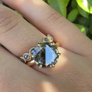 14K Yellow Gold Natural Rose Cut Salt & Pepper Diamond Vintage Inspired Millgrain Bezel Ring