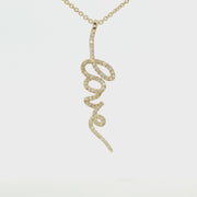 14K Yellow Gold Lab Diamond Cursive Love Dangle Necklace