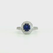 14K White Gold Double Natural Diamond Halo Sapphire Engagement Ring