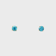 14K Yellow Gold Martini Set Blue Zircon Stud Earrings