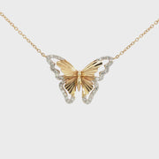 14K Yellow Gold Natural Diamond Butterfly Necklace