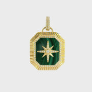 14K Yellow Gold Natural Diamond Malachite Northstar Pendant